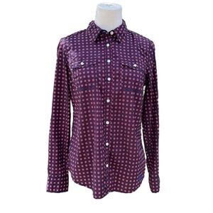 TALBOTS BLUE RED Small Floral Graphic Button Down Shirt 6